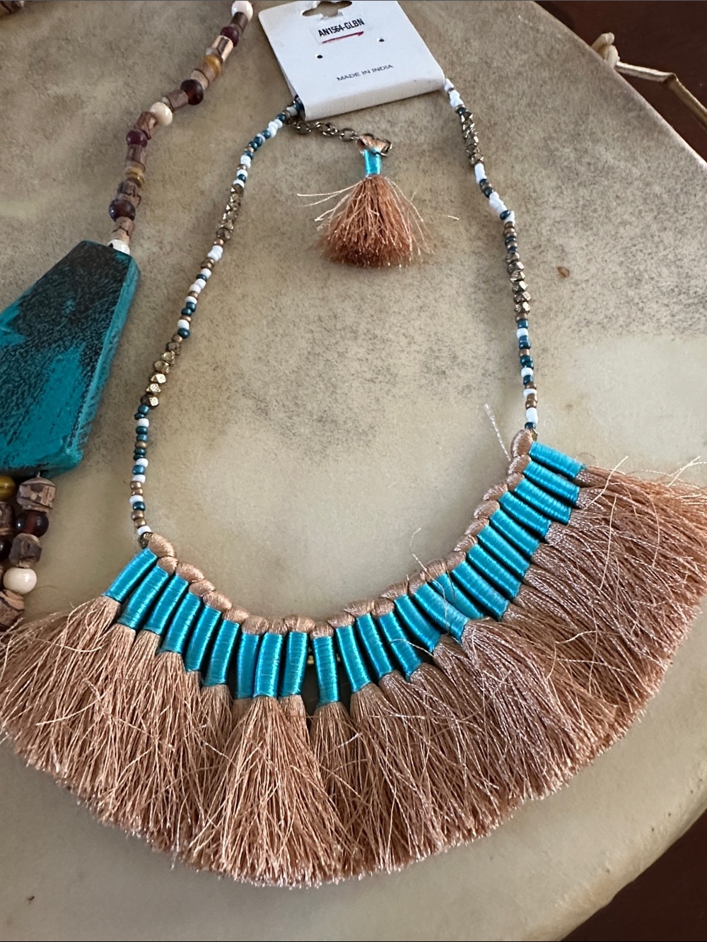 Ina Turquoise and Brown Fringe Layered Necklace Set - Picture 3 of 3